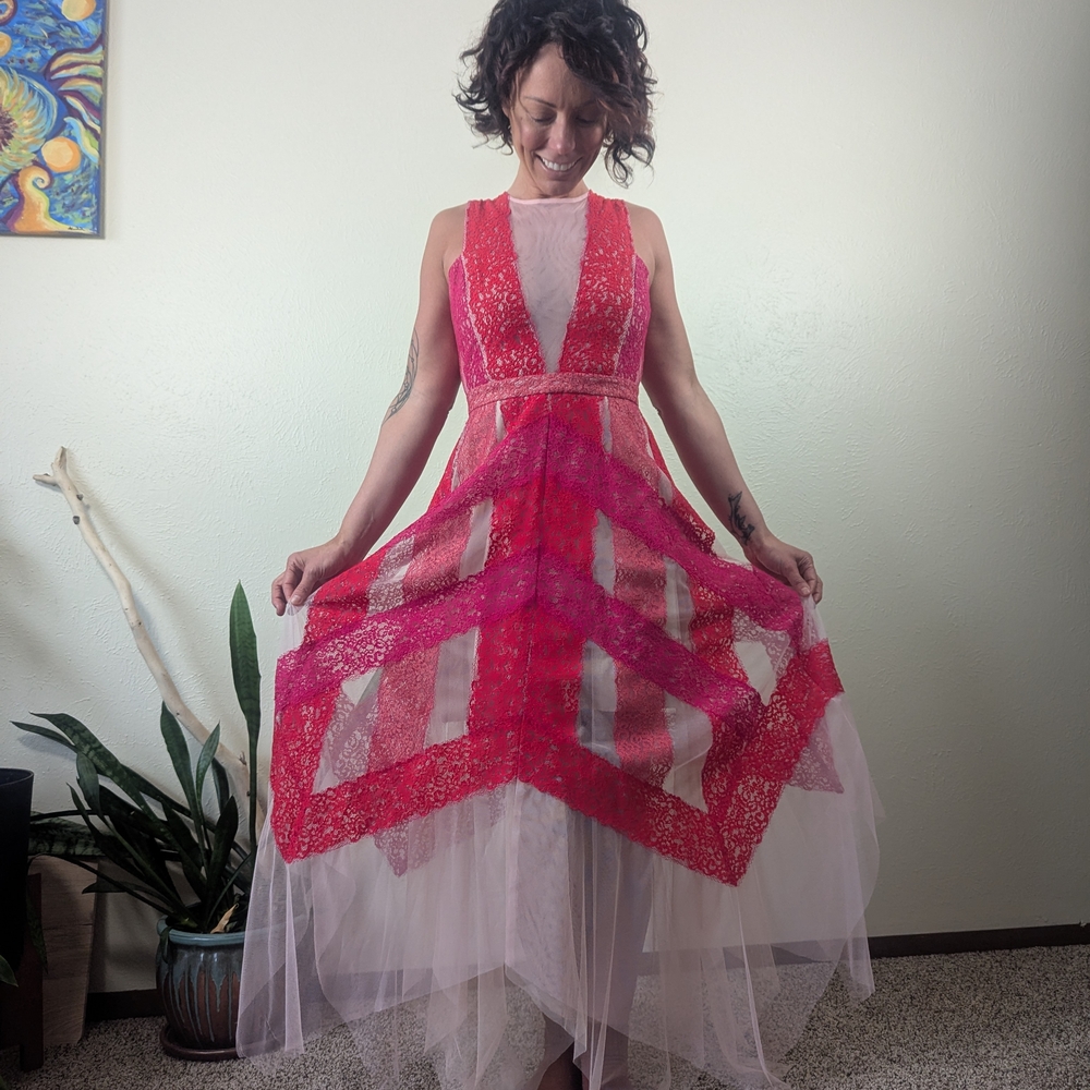 BCBGMaxAzria Pink Asymmetrical Lace Dress - Picture 2 of 4